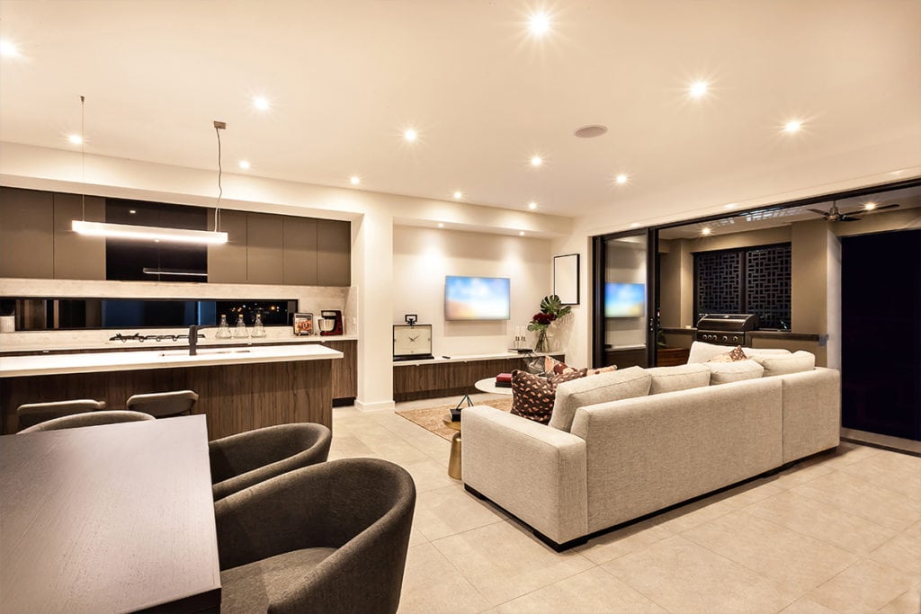 Modern living area with integrated smart lighting, installed and maintained by expert electricians in Melbourne